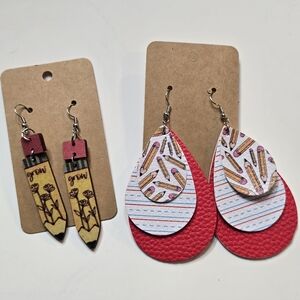 TEACHER Earrings NEW Set Of 2 Dangle GIFT Acrylic Wood Education